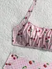 Nuevo traje de baño bikini de dos piezas estilo europeo y americano transfronterizo 2027 con estampado retro, con diseño push-up y tiras de atar, para mujer
