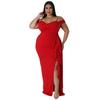 N7792 Amazon Transfronteiriço Novo Vestido Alça Ruffle Sexy Boate Fenda Alta Vestido Feminino