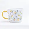 Padrão Floral Suave com Alças de Cor Contrastante, Caneca de Cerâmica para Decoração de Casa, Logo Personalizável, Xícara de Café em Tom Claro