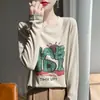 Estampado de carta transfronteriza, nuevo top de manga larga para mujer Otoño e Invierno 2025, camiseta básica de punto versátil