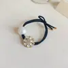 Cuerda para el pelo de flor con incrustaciones de diamantes de moda, elástico alto elegante para coleta, todo a juego, anillo para el pelo de tendón de goma con cabeza de bola, accesorios para el pelo
