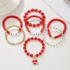 Pulseira de Letras Rosa Vermelha Estilo Boêmio Argila Macia Versátil Conjunto de Pulseiras Xoxo Dia dos Namorados