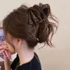 Pinza para el pelo triangular con estampado de leopardo y etiqueta dorada para mujer 2025 Nuevo Pinza de tiburón grande Accesorio para el pelo Pinza para volumen del cabello de alta gama