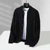 Cárdigan de Punto Grueso Cálido de Lujo para Hombre, Cuello de Béisbol, 100% Lana Pura, Suéter Suelto de Cachemira, Otoño e Invierno