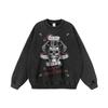 Suéter con Capucha Retro Europeo y Americano Estampado Graffiti de Calavera Vieja para Hombre y Mujer Street Nacional Trendy Lavado Pesado Sudadera de Cuello Redondo