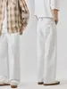 Ropa para Hombre Apo Jeans Blancos de Algodón Puro Transfronterizos para Hombre, Temporada de Primavera, Pantalones de Lona Versátiles de Corte Recto Holgado de Alta Gama.