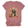 Amazon eBay Tienda Independiente Moda Casual Única Camiseta de Cuello Redondo para Mujer Fantasma Calabaza Hoja de Arce Taza de Té con Leche