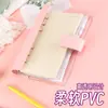 Funda para libro de hojas sueltas de cuero con costuras creativas en blanco y negro, PVC transparente, clip metálico de seis agujeros, cuaderno de estudiante, agenda manual