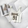 Estilo coreano Hip Hop Carta Fio Preto Base de Malha Sem Mangas Colete Feminino Curto Umbigo Branco Top Justo para o Verão