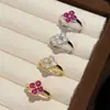 Anillo de Plata de Ley S925 con Moissanita de Trébol de Cuatro Hojas, Anillo Abierto de Moda y Sencillo para Mujer, Venta Directa del Fabricante