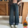 Jeans de Invierno para Niñas Pantalones de Pierna Ancha 2026 Nuevo Estilo Infantiles Ajustados Estudiantes de Secundaria Niñas Grandes Pantalones Rectos con Felpa