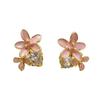 Pendientes de Circonita con Flor Rosa de Diseño Fresco Estilo Japonés y Coreano Lujo Ligero Goteo de Aceite Pendientes de Oro Verdadero 18K Chapado en Cobre Joyería
