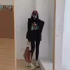 Moletom preto com capuz oversized estilo americano para mulheres, nova coleção outono/inverno 2026, corte solto e relaxado, forrado com fleece, marca tendência