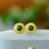 Aretes de botón de conejo de jade Hetian con incrustaciones de cobre Orejeras de moda de brocado de conejo frontal de jade Jade suministro en vivo