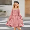 Vestido Largo de Manga Larga con Volantes de Cuello Cuadrado Acampanado Estilo Europeo y Americano Primavera y Verano, Ropa Infantil de Manga Larga Más Vendida en Amazon