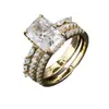 Conjunto de tres piezas más vendido en Europa y América, anillos de moissanita en capas de moda de lujo ligero estilo ins, anillos de boda de alta gama de plata de ley s925