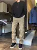 Pantalones Cargo Rectos Negros para Hombre, Otoño Estilo Americano Lavado Desgastado Cónicos Adelgazantes Casuales Largos