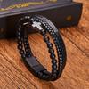 Pulseira Masculina Multicamadas Tecida à Mão Estilo Vintage Quente Transfronteiriça Pedra Natural Couro Pulseira Masculina Pulseira de Contas de Couro
