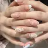Uñas Vestibles Florales Acuarela Frescas y Simples de Primavera Francés Suave Romántico Gradiente Blanco Lechoso Lazo Blanqueamiento Pegatinas para Uñas