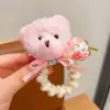 Novos elásticos de cabelo infantis para outono e inverno, elásticos de cabelo de pelúcia com bonecos de coelho e urso de desenho animado, elásticos de alta elasticidade para coques de meninas que não danificam o cabelo