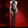 Body de aceite de caballo con tirantes, espalda hermosa, medias, lencería blanca de cuerpo entero, sexy negro de seda con entrepierna abierta