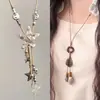 Estilo Industrial ~ Cuerda Trenzada Vieja Retro Colgante de Collar con Borla de Estrella Cadena de Suéter Accesorios Estilo Sexy Milenial