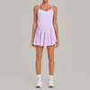 Vestido de yoga QiuSha de dos piezas para correr al aire libre, falda plisada deportiva de tenis anti-exposición para mujer 3961