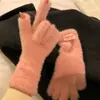2026 Nuevos Guantes de Invierno Cálidos de Piel Sintética de Visón Estilo Coreano Hilo de Piel Sintética de Conejo Guantes sin Dedos con Puño Largo de Canalé Guantes de Punto para Pantalla Táctil
