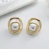 Pendientes de Botón Geométricos Retro de ABS con Perlas de Imitación, Pendientes Metálicos de Alta Gama para Mujer, Pendientes Sencillos y Versátiles para el Día a Día con Estilo Elegante