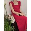 Vestido de Alça Elegante Estilo Francês Feminino Verão Novo Design Sensação Nicho Borda de Orelha Solto Casual Colete Vestido Longo