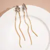 Brincos Longos com Franjas de Corrente Metálica Transfronteiriços Europeus e Americanos, Estilo Minimalista Simples e Único, Brincos de Alta Qualidade para Mulheres