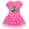 2023 Nuevo Vestido de Niña Estilo Coreano Manga Corta Verano Vestido de Princesa de Manga Corta de Malla de Estrella de Dibujos Animados para Niña