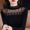 Estilo francês chique renda colarinho base camisa feminina meia gola tartaruga suéter fino estilo ocidental suéter de lã cabelo feminino rep
