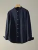 Nova camisa masculina de linho-tencel estilo chinês com gola alta e mangas compridas, outono vintage elegante estilo old money com bolso, versátil