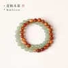 Pulsera de doble círculo de sándalo y aventurina de media caña para mujer, rosario de palisandro de hoja pequeña, pulsera de madera estilo antiguo al por mayor