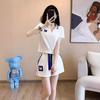 Moda de Verão Novo Estilo Estilo Chanel Roupa Esportiva de Algodão Moda Feminina Elegante Gola Polo Manga Curta Shorts Conjunto de Duas Peças
