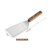Espátula de cocina de acero inoxidable con mango de madera, espátula para teppanyaki, espátula para bistec, espátula para panqueques, espátula para pizza, utensilio de cocina para sartenes antiadherentes