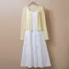 Cardigã Super Feérico com Saia de Suspensório, Jaqueta Suéter de Tricô para Mulheres, Nova Moda de Verão Roupas de Proteção Solar, Camisa para Ar Condicionado