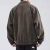 Jaqueta térmica acolchoada estilo americano para homens, modelagem solta, outono e inverno, com gola de camurça, estilo baseball