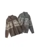 Cárdigan Heyhenry Fair Isle con Botones de Cuerno Suéter Holgado Perezoso para Mujer Otoño e Invierno Chaqueta de Punto Perezosa para Pareja