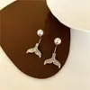 Brincos de pérola elegantes e simples de pino, estilo ins feminino, cravejados com microzircônias, rabo de peixe, moda, brincos versáteis, atacado