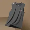 Chaleco de Seda de Hielo para Hombre Verano Deportes Fitness Camiseta Base Hombro Ancho Entrenamiento Camiseta sin Mangas Delgada Secado Rápido Top de Hombre Trendy