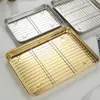 Bandeja de aço inoxidável 304 com grelha de controle de óleo em malha, bandeja quadrada, bandeja comercial para escorrer óleo e filtrar água, bandeja de exposição e bandeja de servir