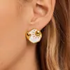 Nuevos aretes cruzados con forma de corazón de flor dulce glaseada para mujer, estilo versátil y delicado, joyería de acero inoxidable con poste para uso diario