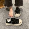 Zapatos de Lona con Velcro de Doble Uso, Lindos y Originales para Mujer, Nuevo Estilo Chic de Verano de Nicho con Punta en Forma de Mango, Zapatos Blancos Slip-On de Suela Gruesa