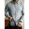 Camisa de Manga Larga para Hombre 2025 Primavera Color Sólido Resistente a las Arrugas Mezcla de Algodón y Lino Proceso Sin Planchado Camisa Casual para el Trabajo