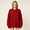 Suéter feminino de malha com gola redonda, cor sólida, trançado, estilo europeu e americano, solto, simples, top feminino