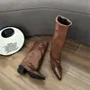 Outono 2026 Novas Botas de Cano Longo com Salto Bloco e Bico Fino Estilo Europeu e Americano Botas de Cano Alto Moda Celebridade da Internet Botas de Moda com Salto Alto