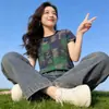 Camiseta de Manga Corta con Estampado de Letras Retro para Mujer, Verano Holgada, Nuevo Estilo Coreano 2026, Top de Hermoso Diseño para Mujer