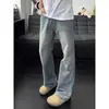 Jeans trendy estilo americano para rua masculina, nova coleção primavera/outono, calça casual reta de caimento solto com leve boca de sino, calça wide leg moderna
